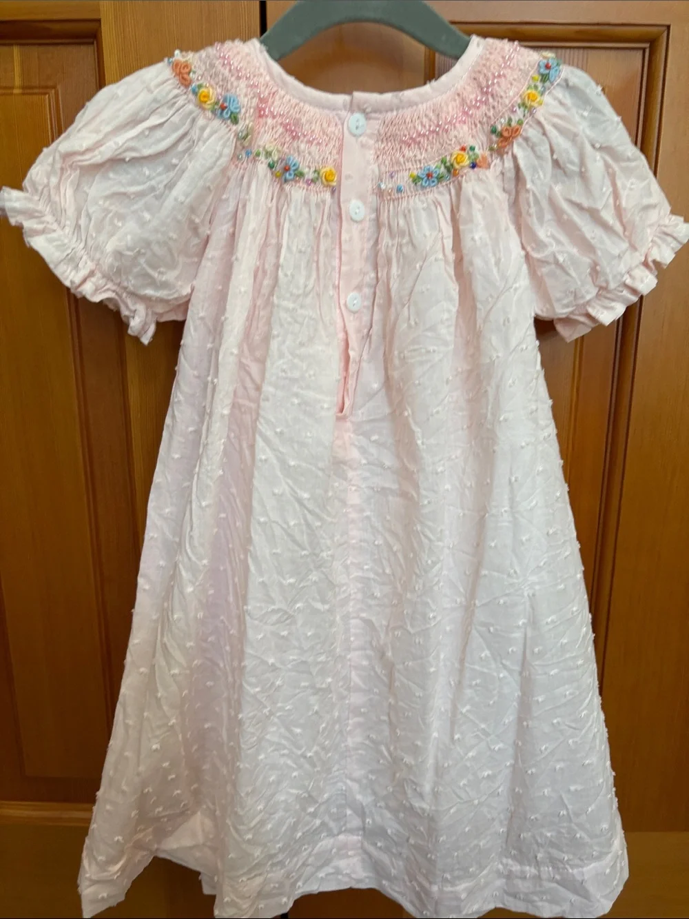 Smocked Beaded Pink Cotton Girls' Dress 2/3 Best LIKE NEW BEAUTIFUL